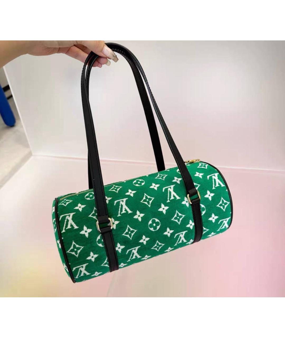 LOUIS VUITTON Зеленая жаккардовая сумка с короткими ручками, фото 3