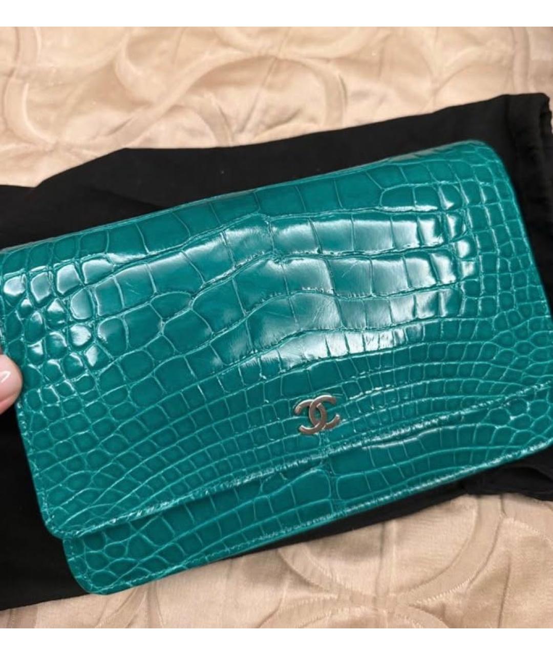 CHANEL Бирюзовая сумка с короткими ручками из кожи аллигатора, фото 7