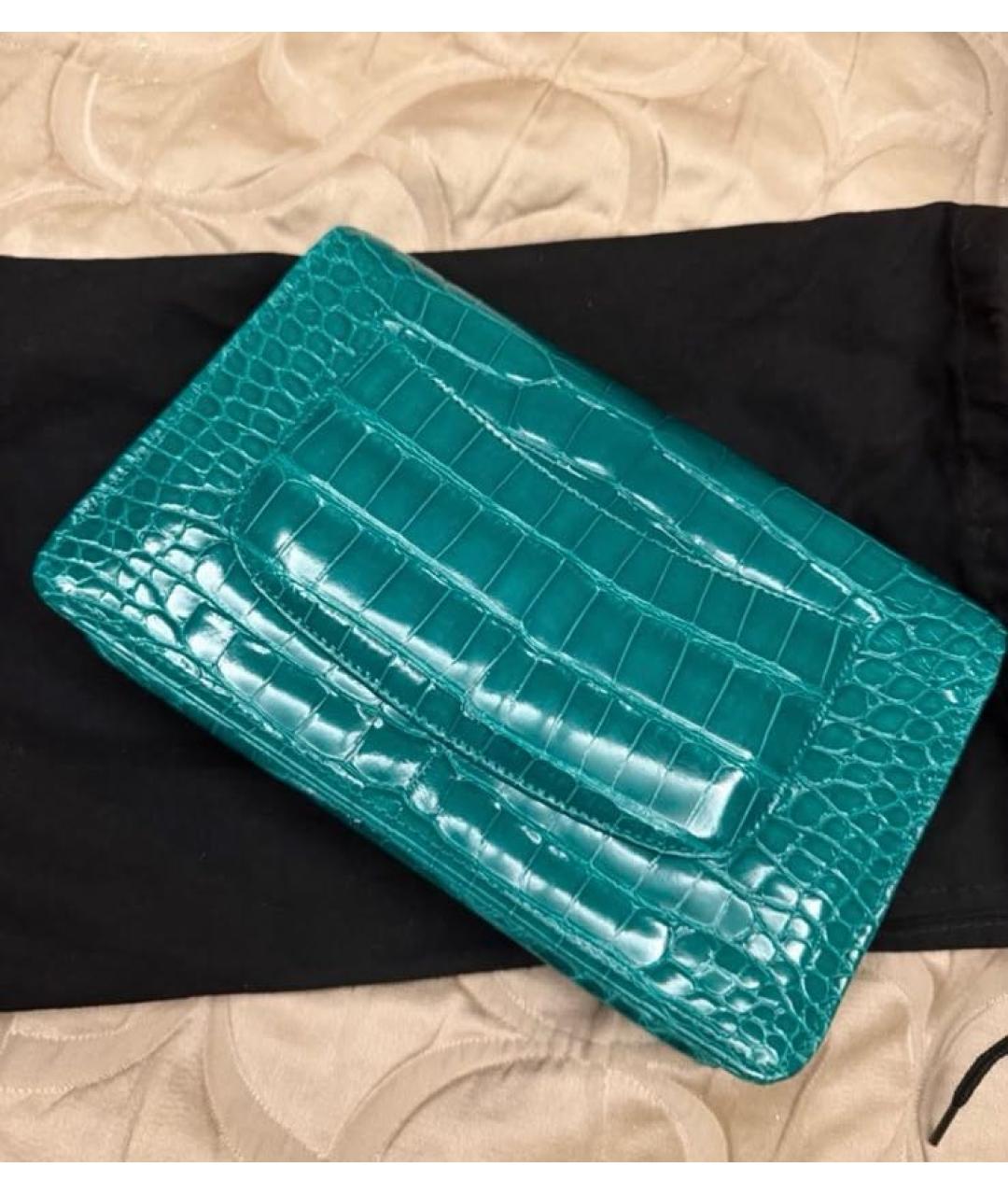 CHANEL Бирюзовая сумка с короткими ручками из кожи аллигатора, фото 3