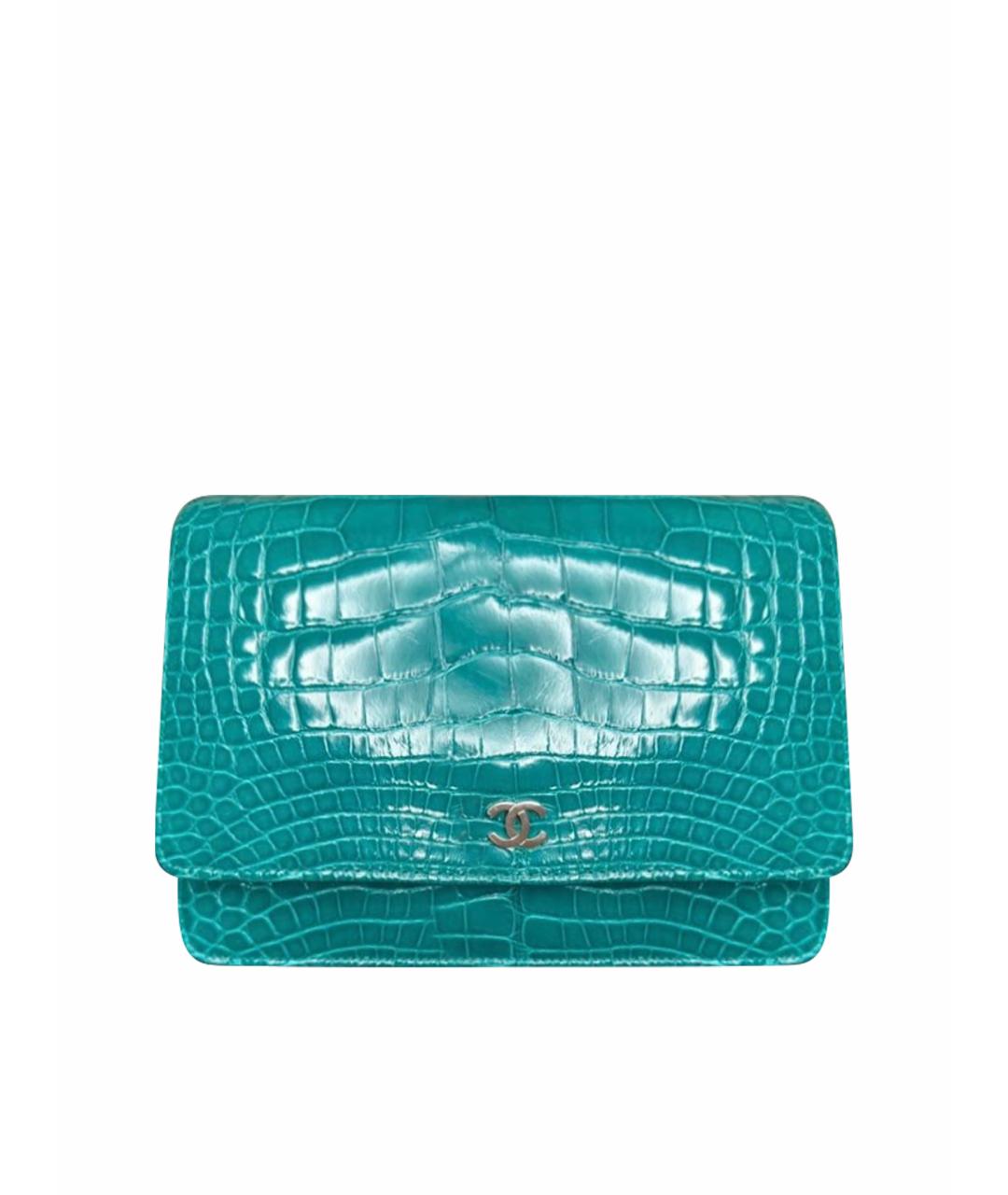CHANEL Бирюзовая сумка с короткими ручками из кожи аллигатора, фото 1