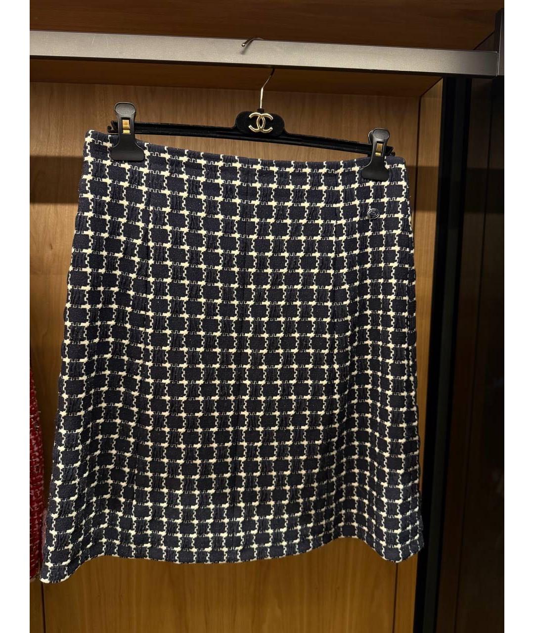 CHANEL Темно-синяя твидовая юбка мини, фото 4