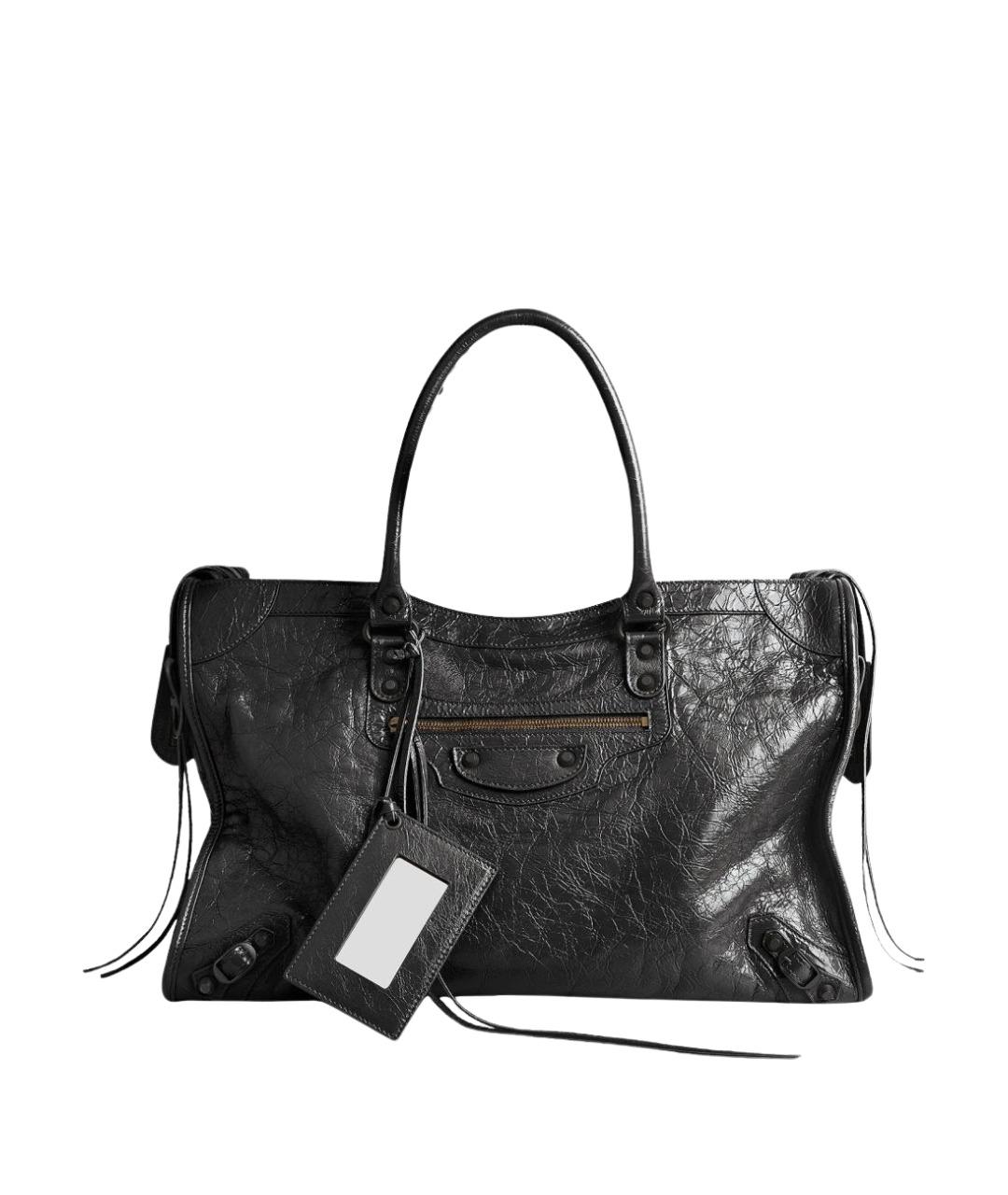 BALENCIAGA Черная кожаная сумка тоут, фото 1