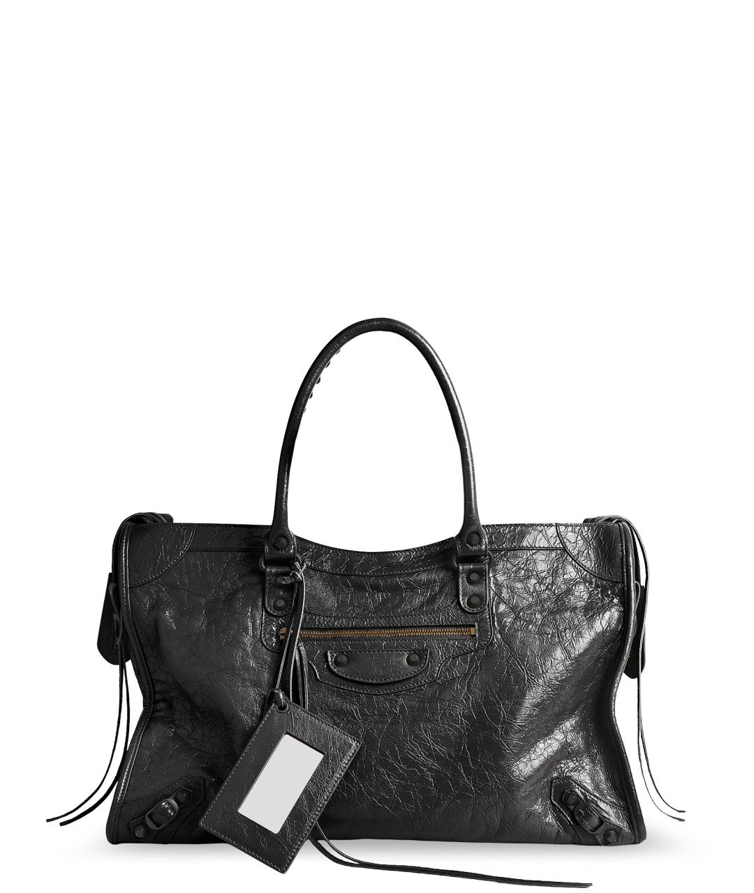 BALENCIAGA Черная кожаная сумка тоут, фото 5