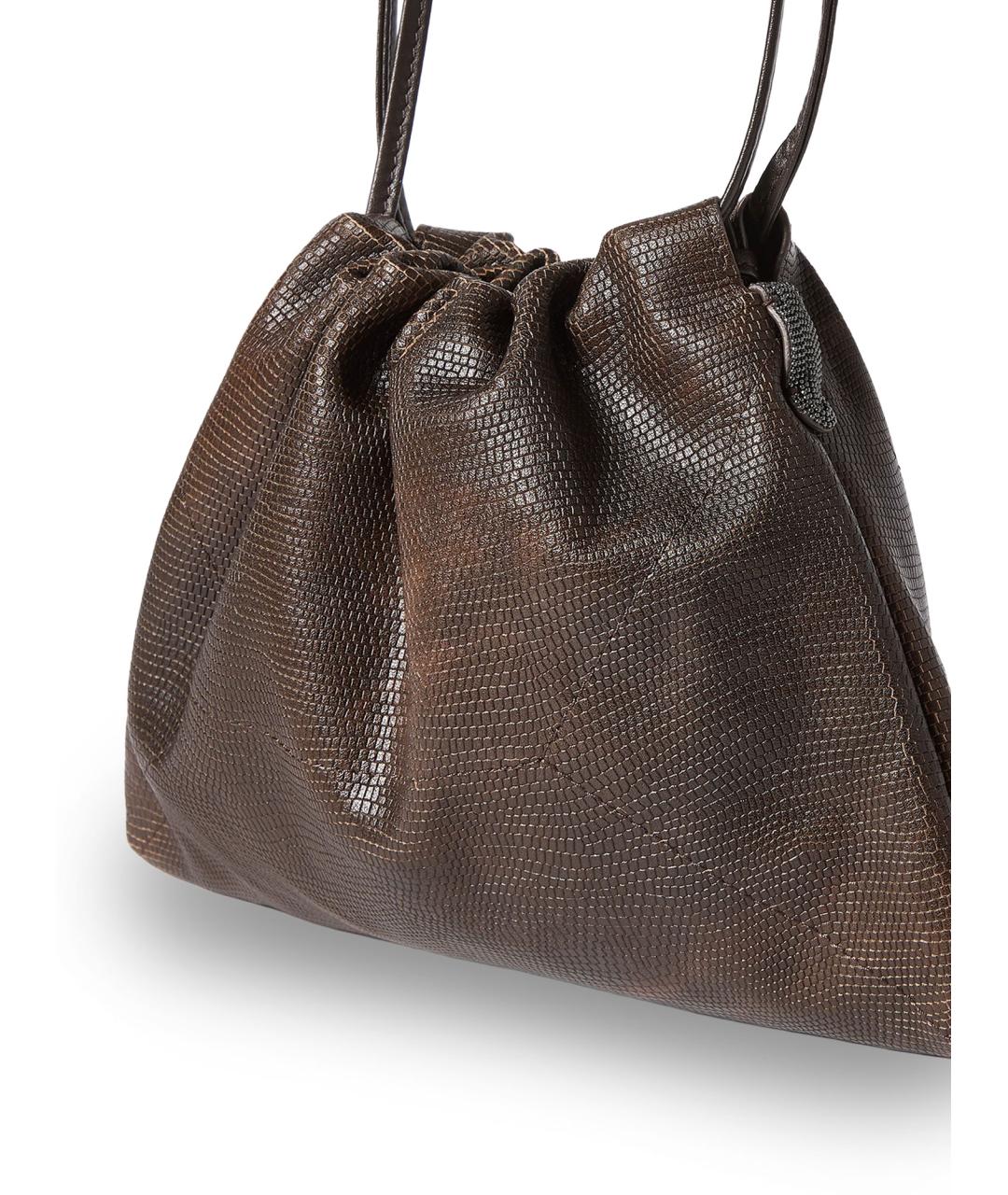 BRUNELLO CUCINELLI Коричневая кожаная сумка через плечо, фото 5