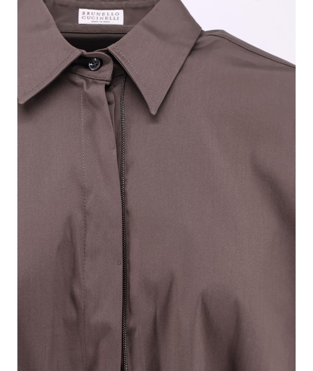 BRUNELLO CUCINELLI Коричневая хлопковая рубашка, фото 3