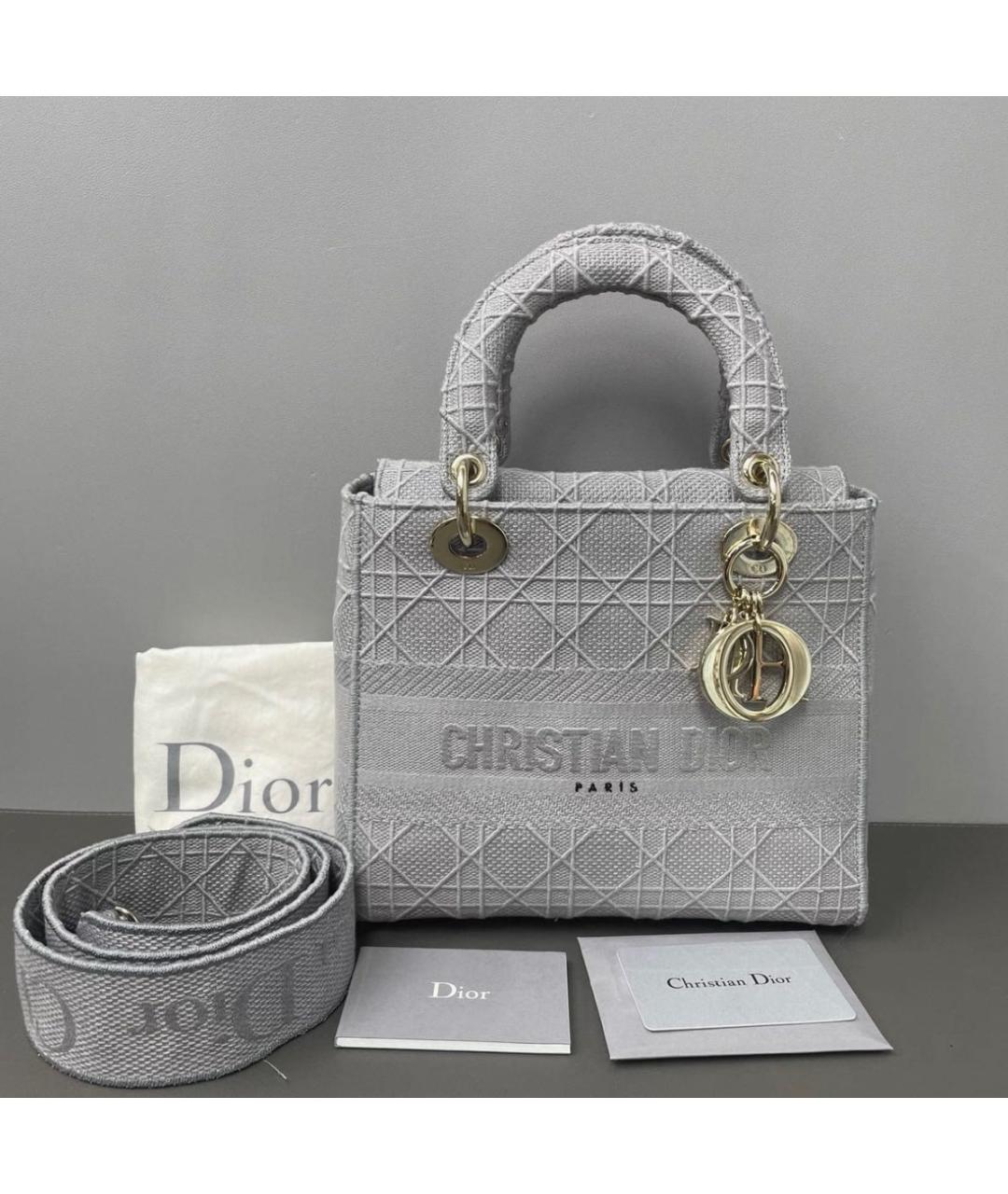 CHRISTIAN DIOR Серая тканевая сумка с короткими ручками, фото 4