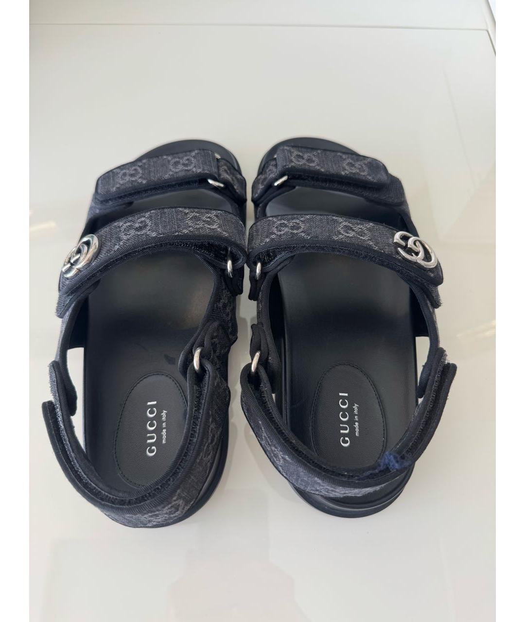 GUCCI Темно-синие текстильные сандалии, фото 3