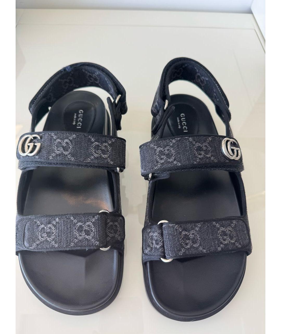 GUCCI Темно-синие текстильные сандалии, фото 2