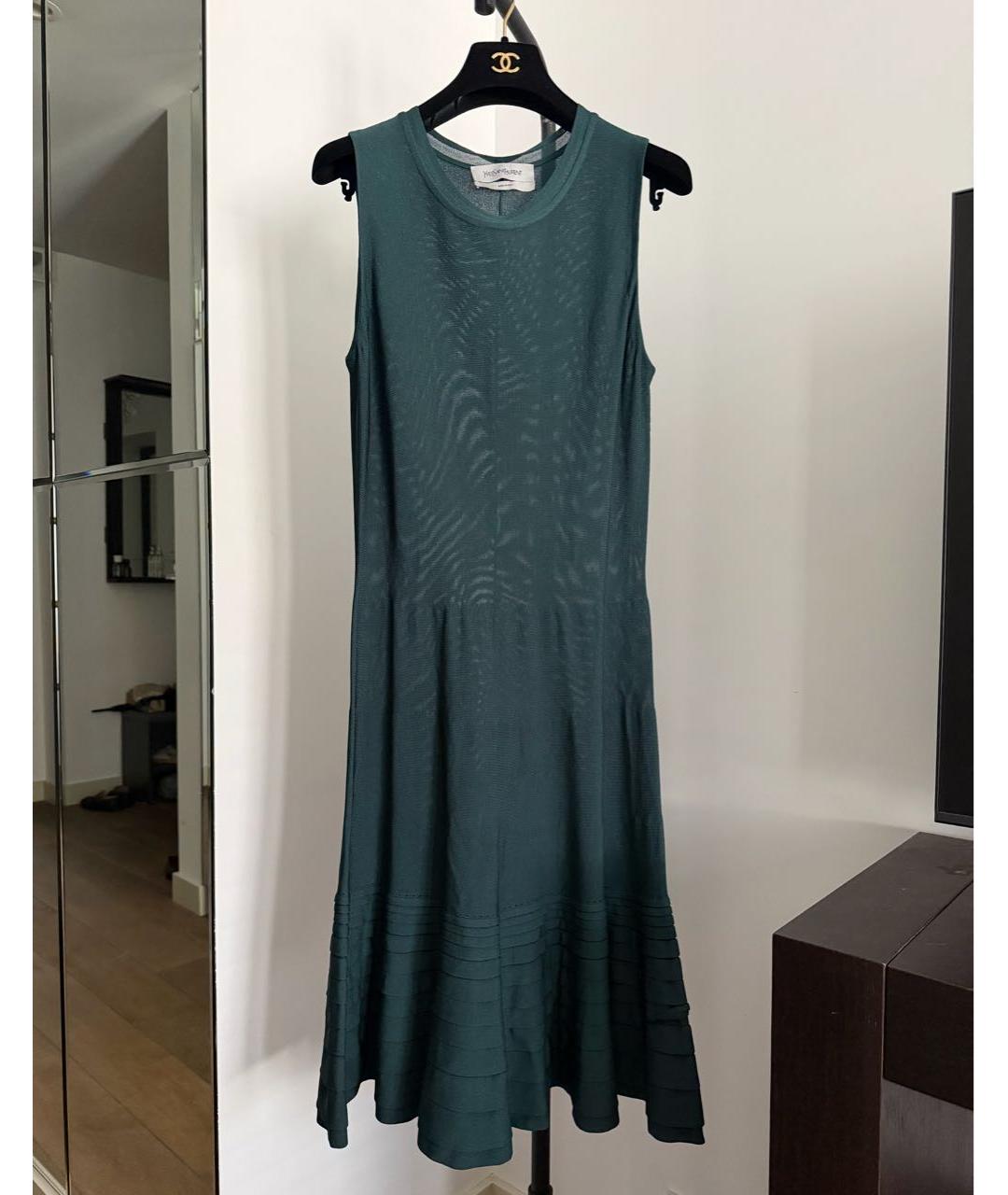 SAINT LAURENT Зеленое вискозное повседневное платье, фото 9