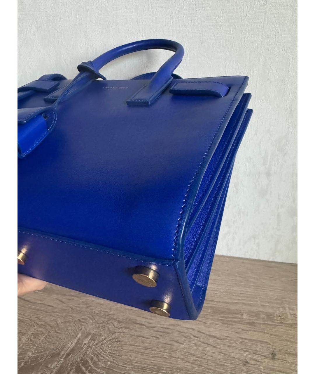 SAINT LAURENT Синяя кожаная сумка с короткими ручками, фото 4