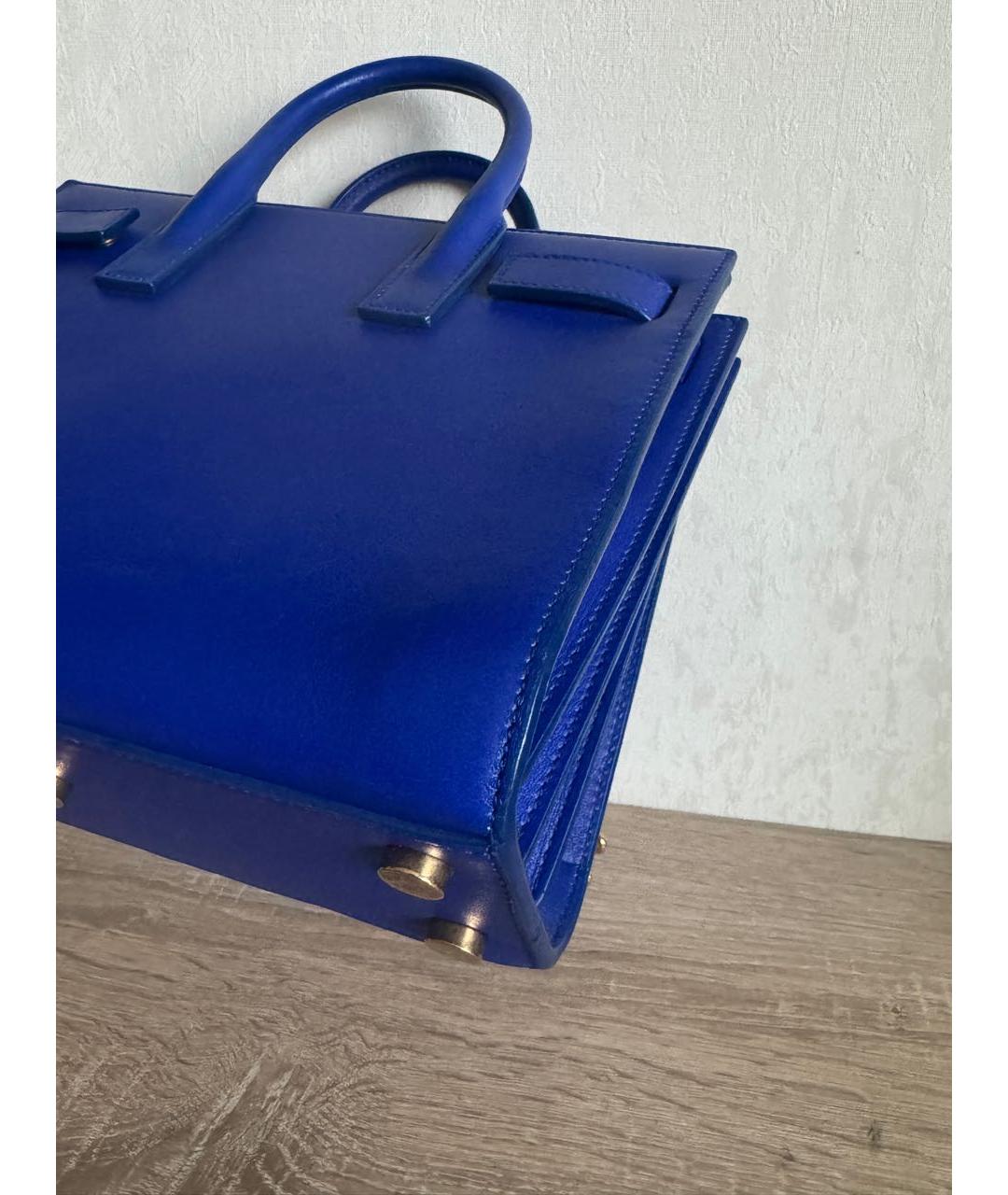 SAINT LAURENT Синяя кожаная сумка с короткими ручками, фото 6