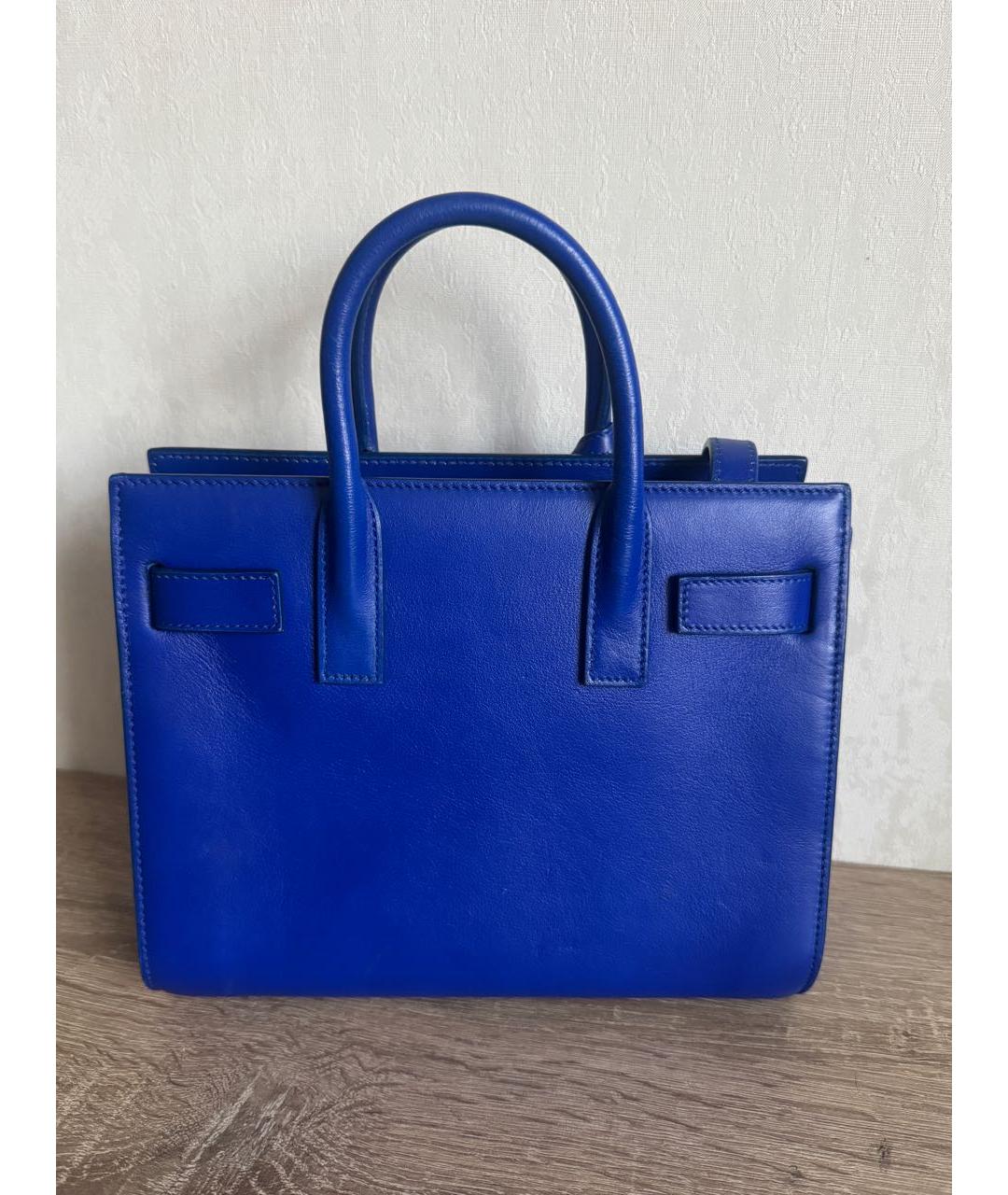 SAINT LAURENT Синяя кожаная сумка с короткими ручками, фото 2