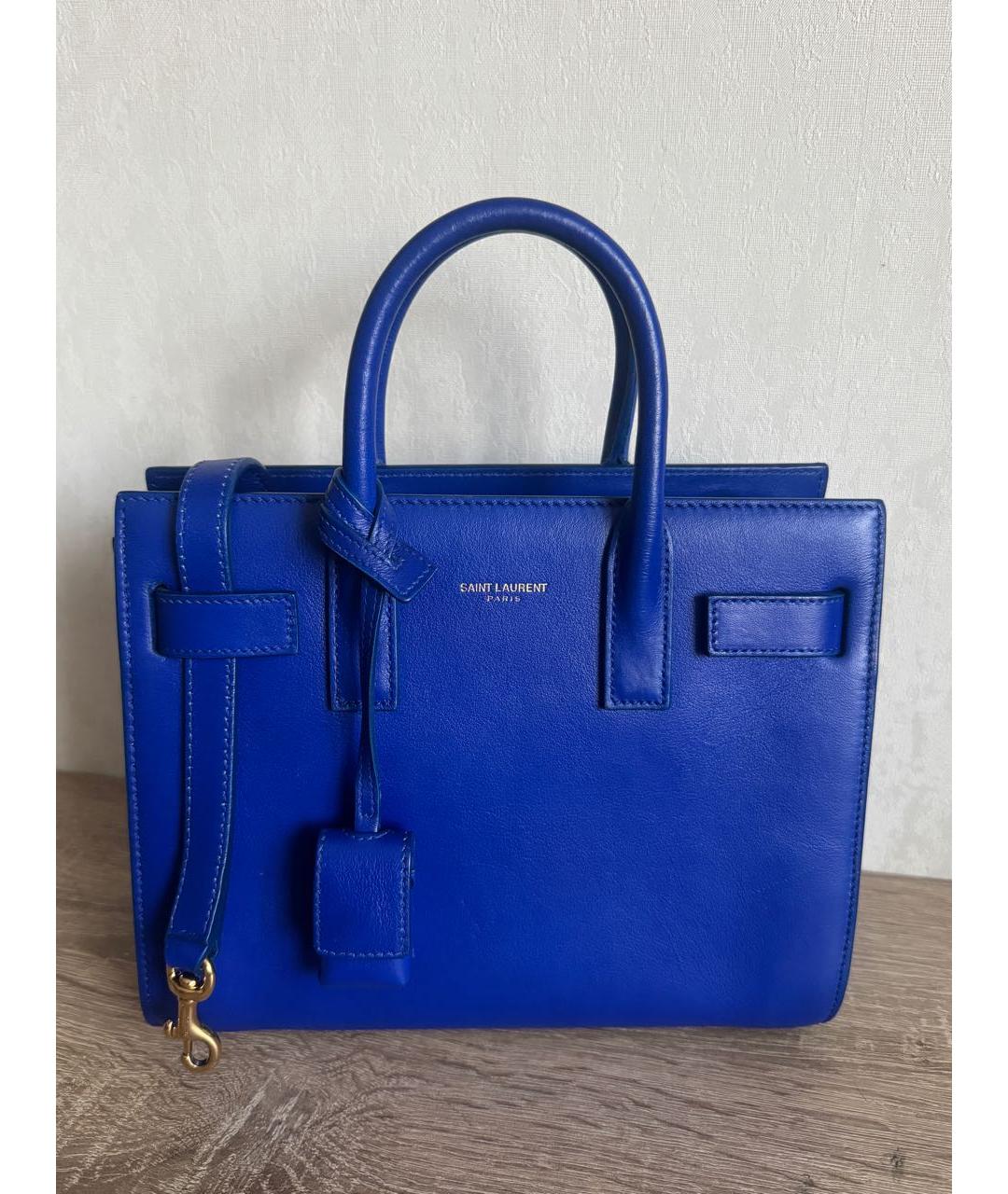SAINT LAURENT Синяя кожаная сумка с короткими ручками, фото 9