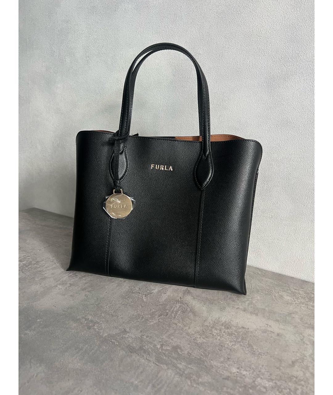 FURLA Черная кожаная сумка тоут, фото 3