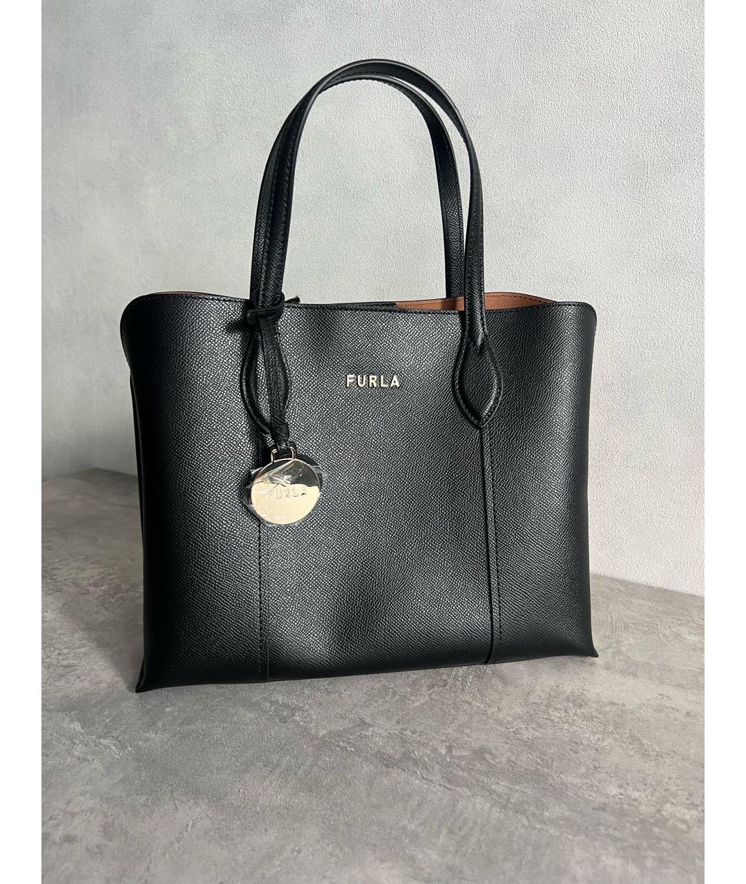 FURLA Черная кожаная сумка тоут, фото 2