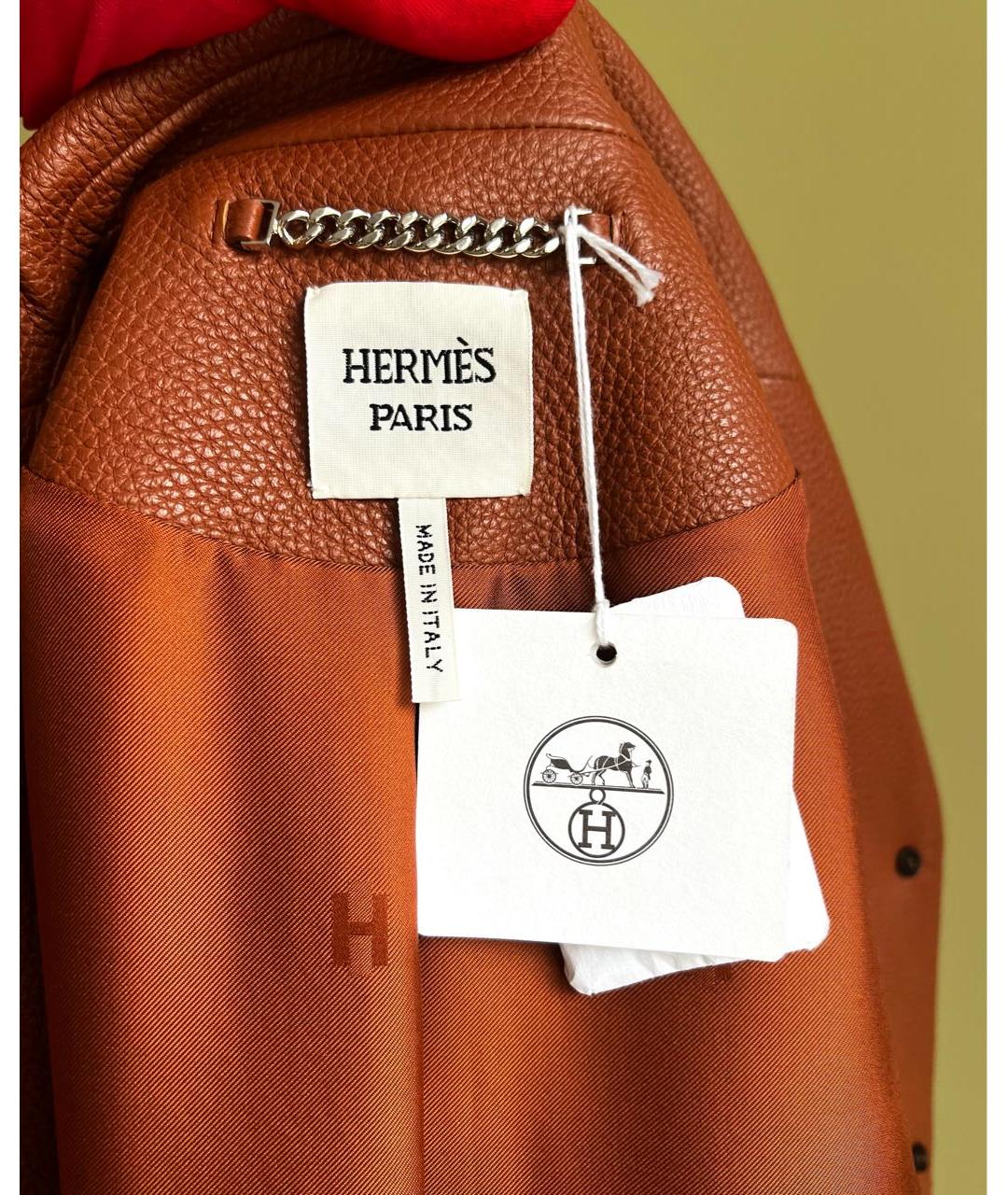 HERMES Коричневая кожаная куртка, фото 7