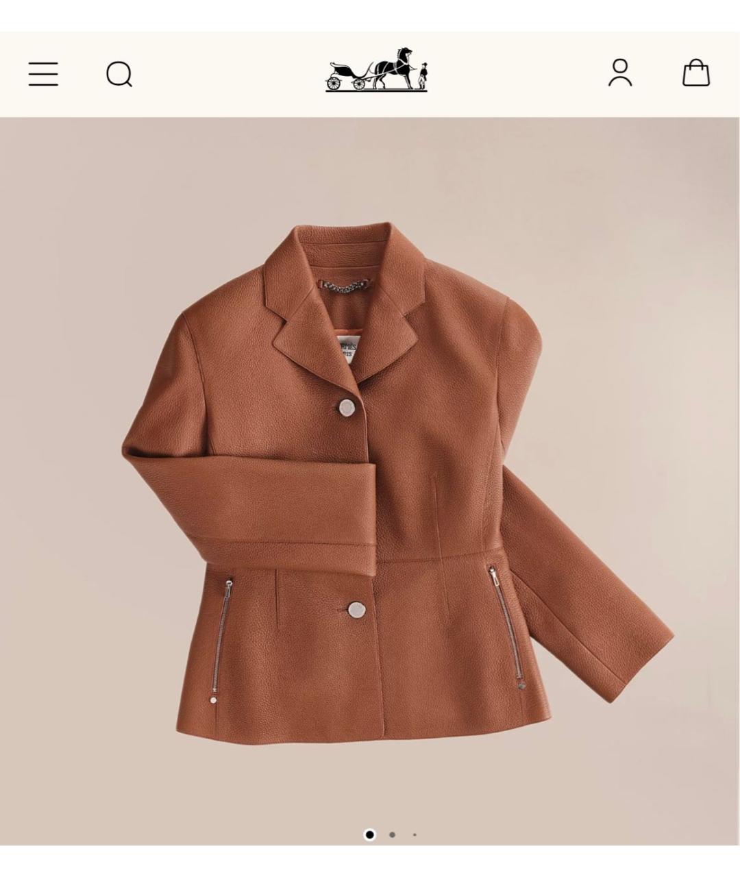HERMES Коричневая кожаная куртка, фото 3