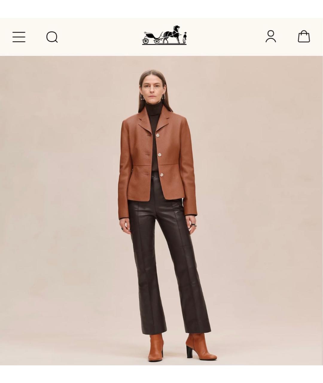 HERMES Коричневая кожаная куртка, фото 4