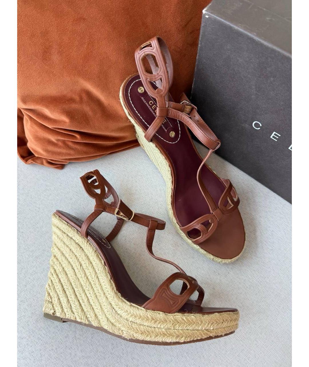 CELINE Коричневые кожаные босоножки, фото 8