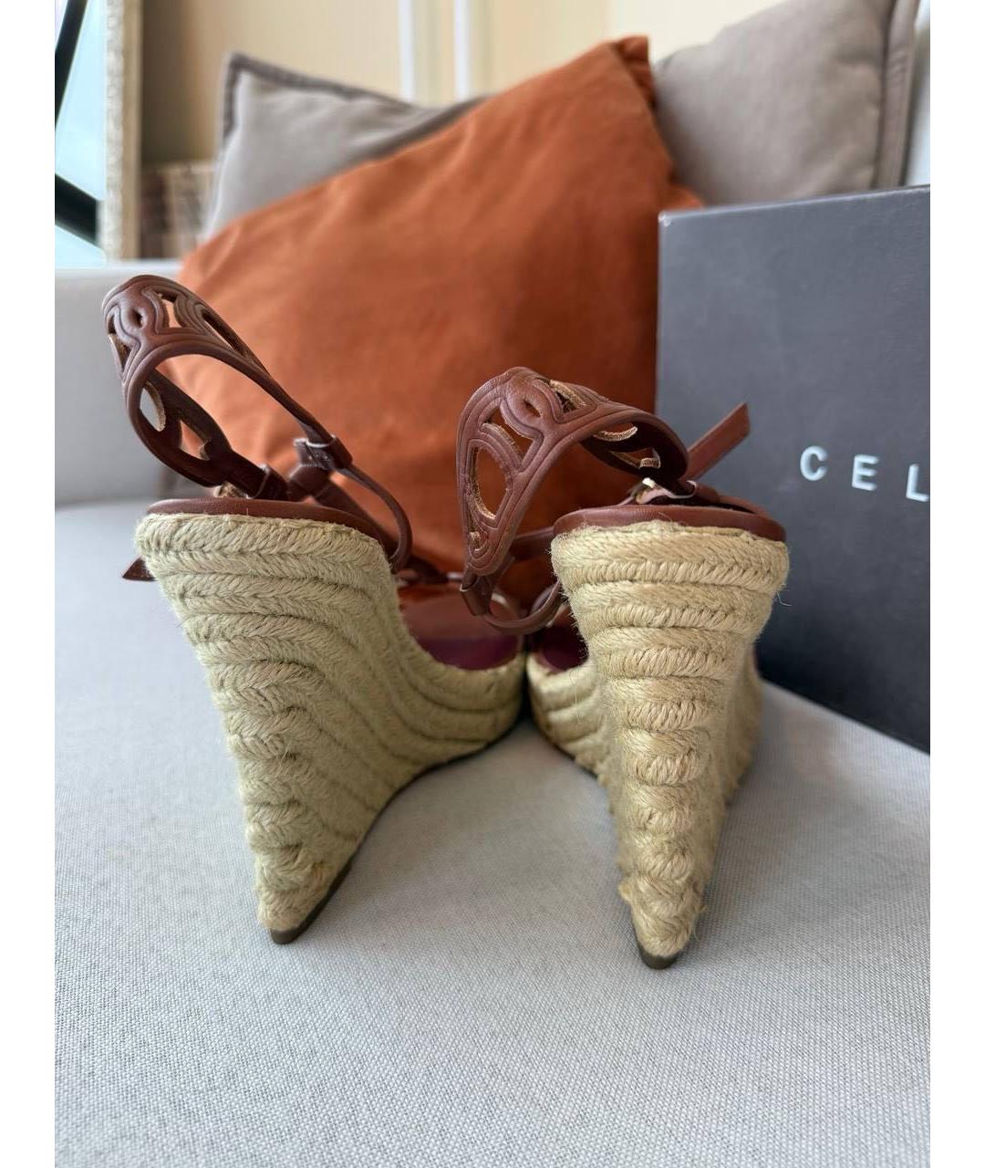 CELINE Коричневые кожаные босоножки, фото 4