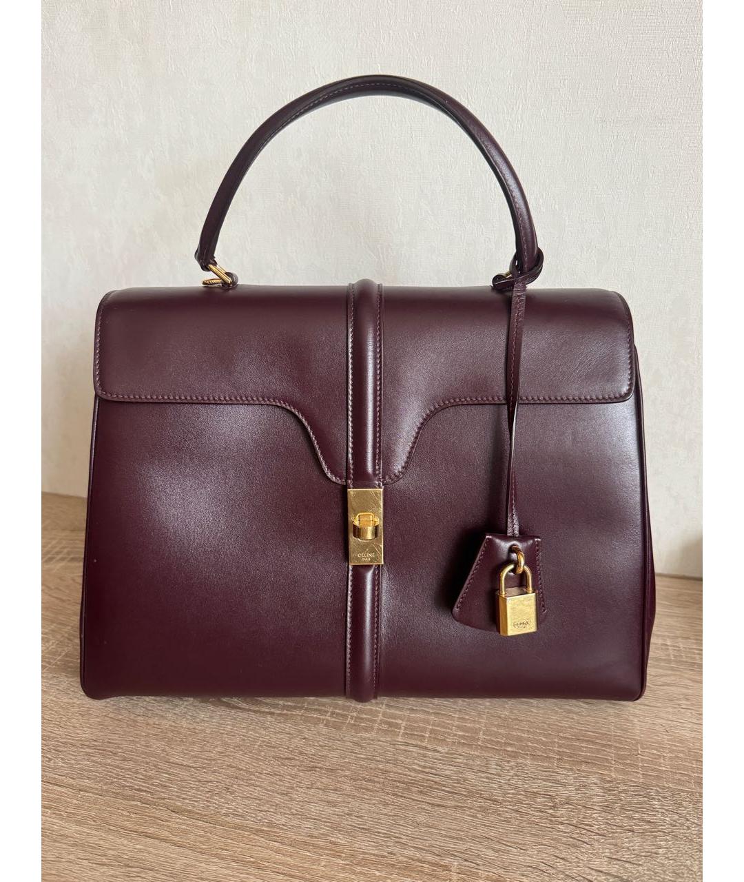 CELINE Бордовая кожаная сумка с короткими ручками, фото 8