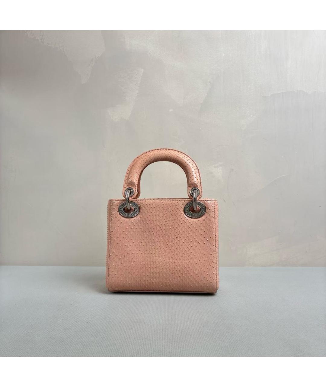 CHRISTIAN DIOR Розовая сумка с короткими ручками из кожи питона, фото 2