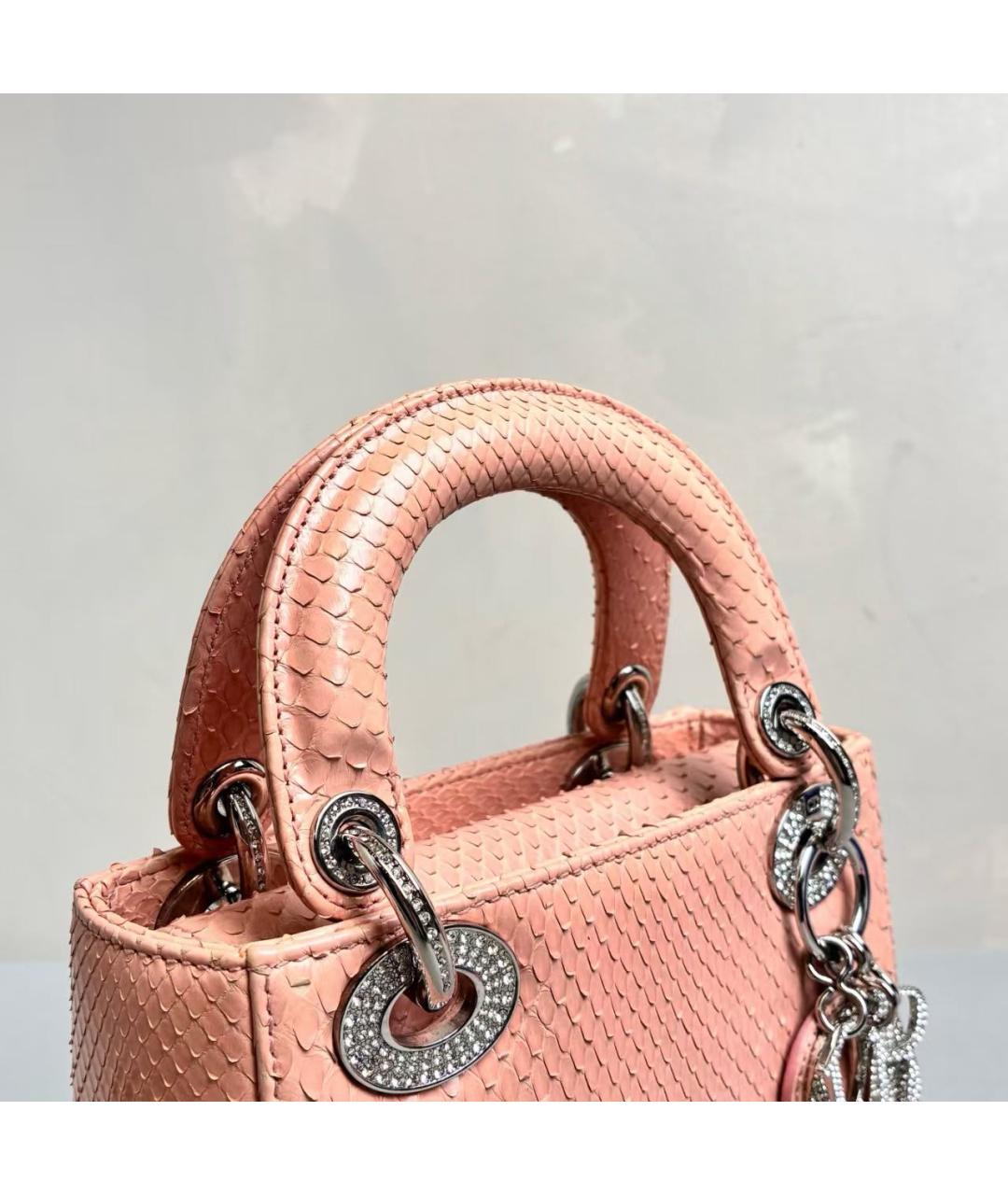 CHRISTIAN DIOR Розовая сумка с короткими ручками из кожи питона, фото 4