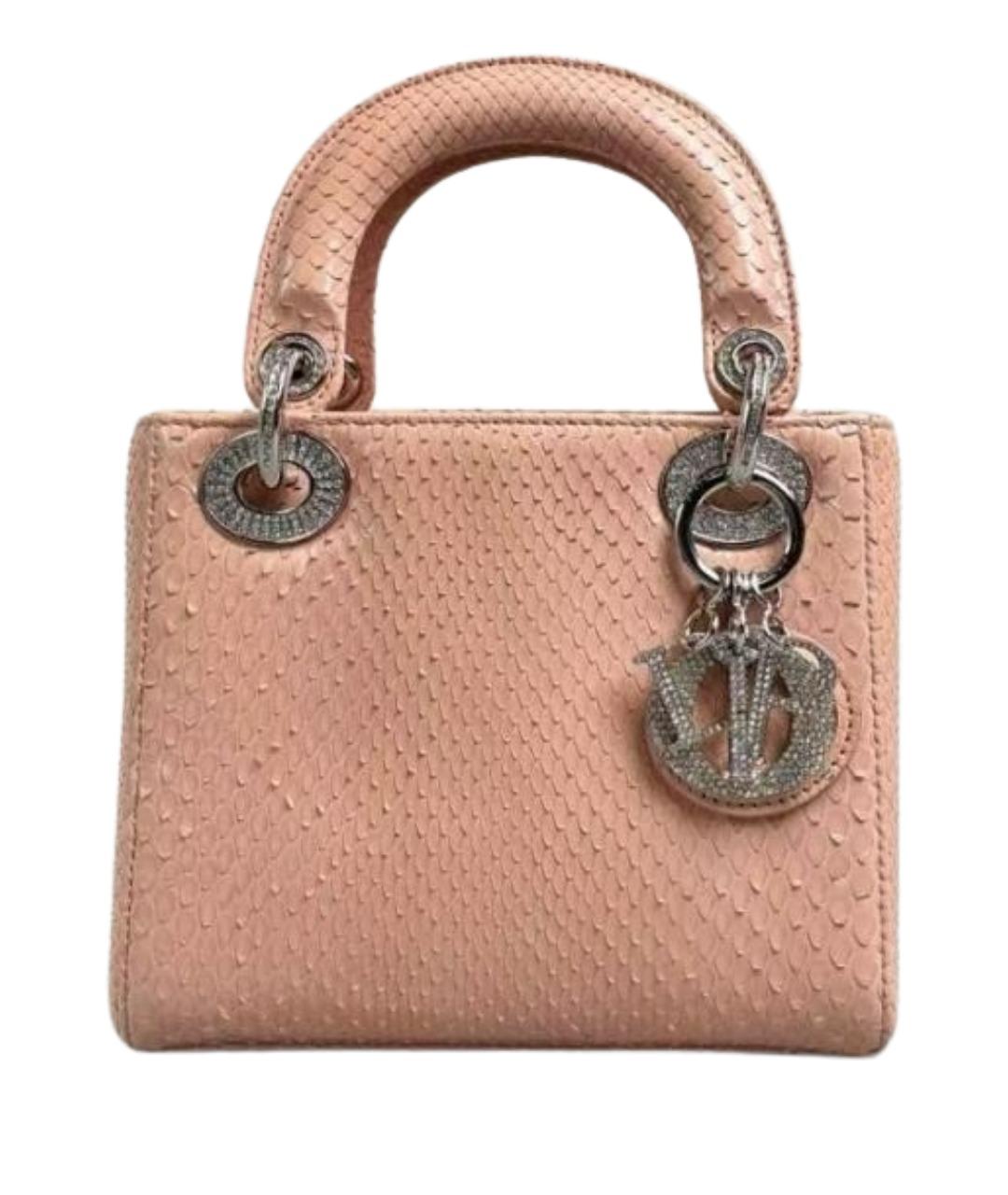 CHRISTIAN DIOR Розовая сумка с короткими ручками из кожи питона, фото 1