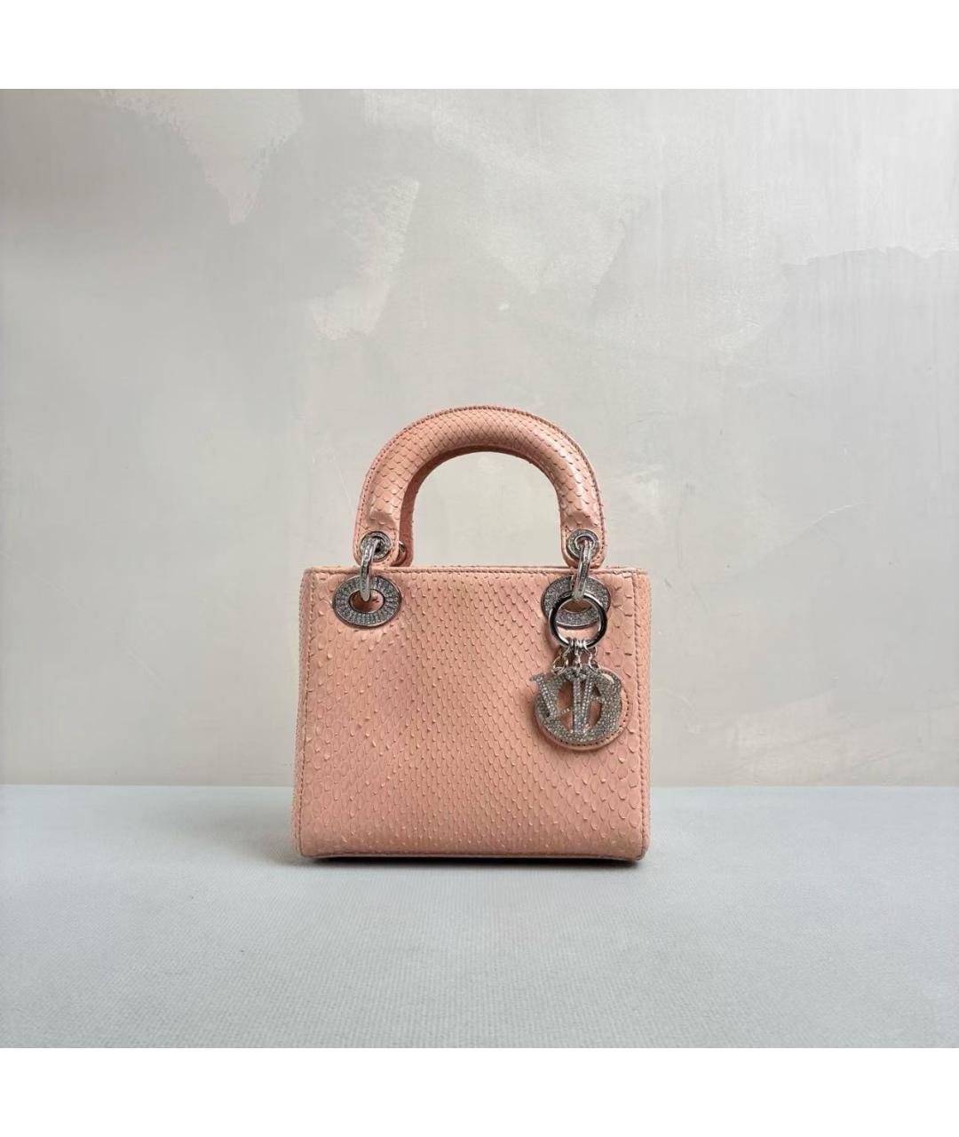 CHRISTIAN DIOR Розовая сумка с короткими ручками из кожи питона, фото 7
