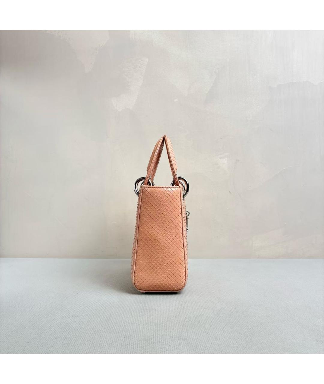 CHRISTIAN DIOR Розовая сумка с короткими ручками из кожи питона, фото 3