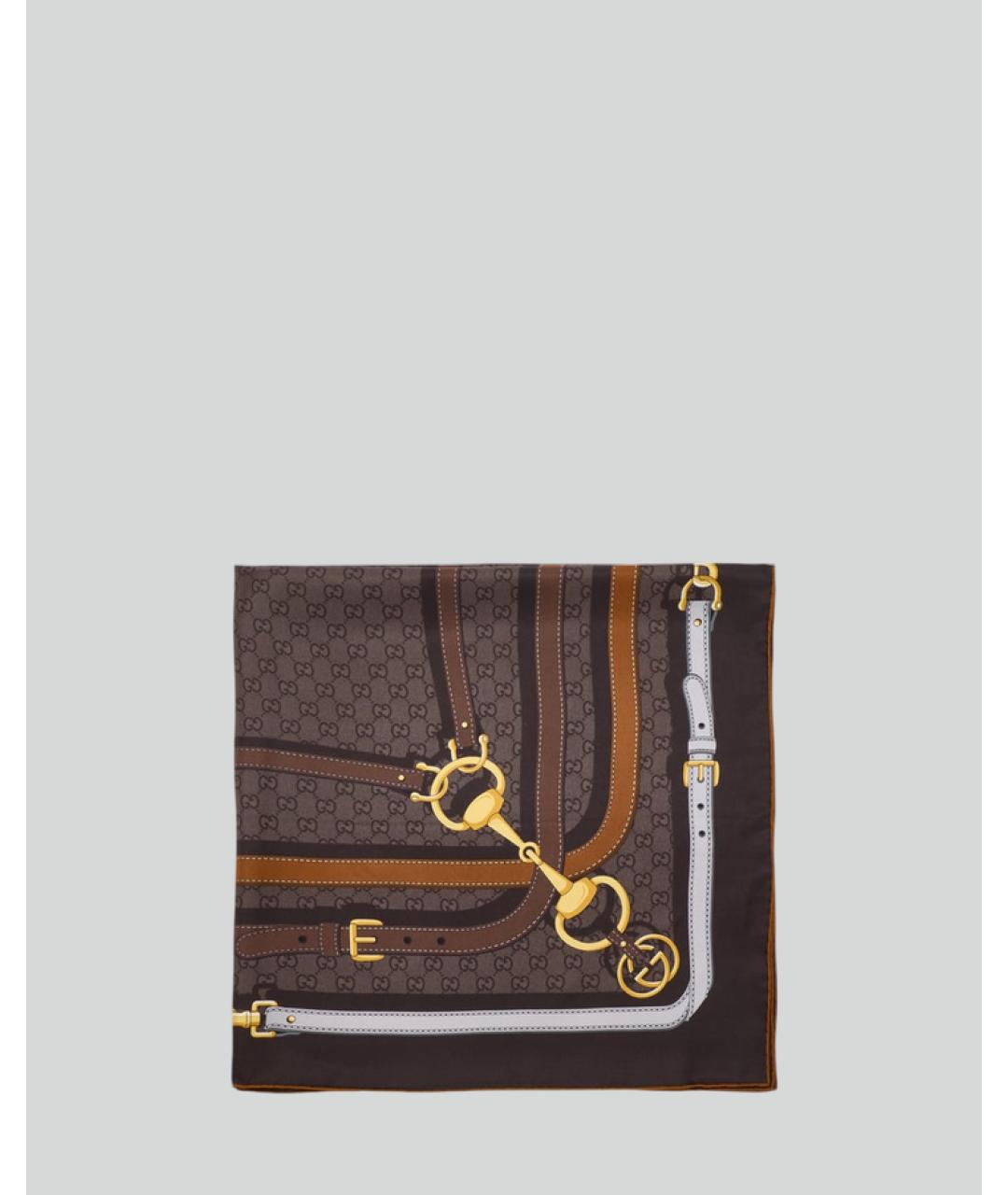 GUCCI Коричневый шелковый шарф, фото 2