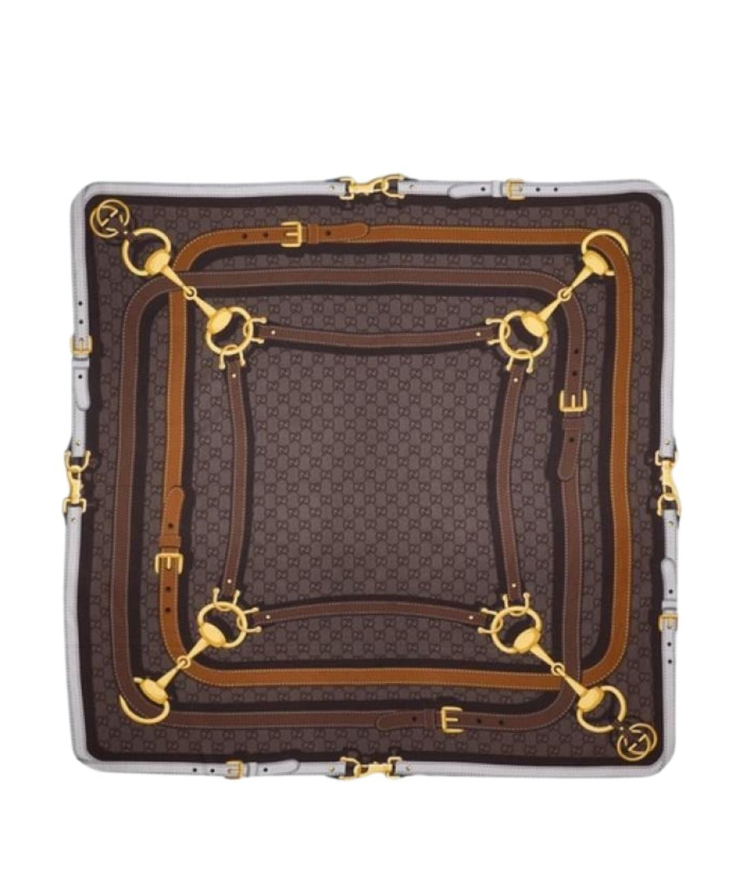 GUCCI Коричневый шелковый шарф, фото 1