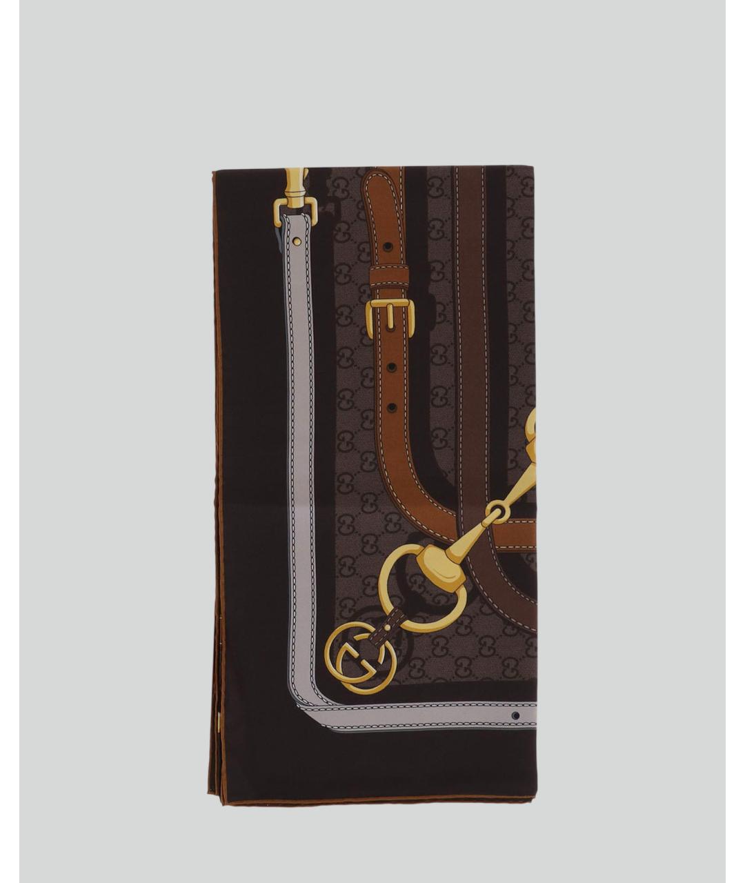 GUCCI Коричневый шелковый шарф, фото 5