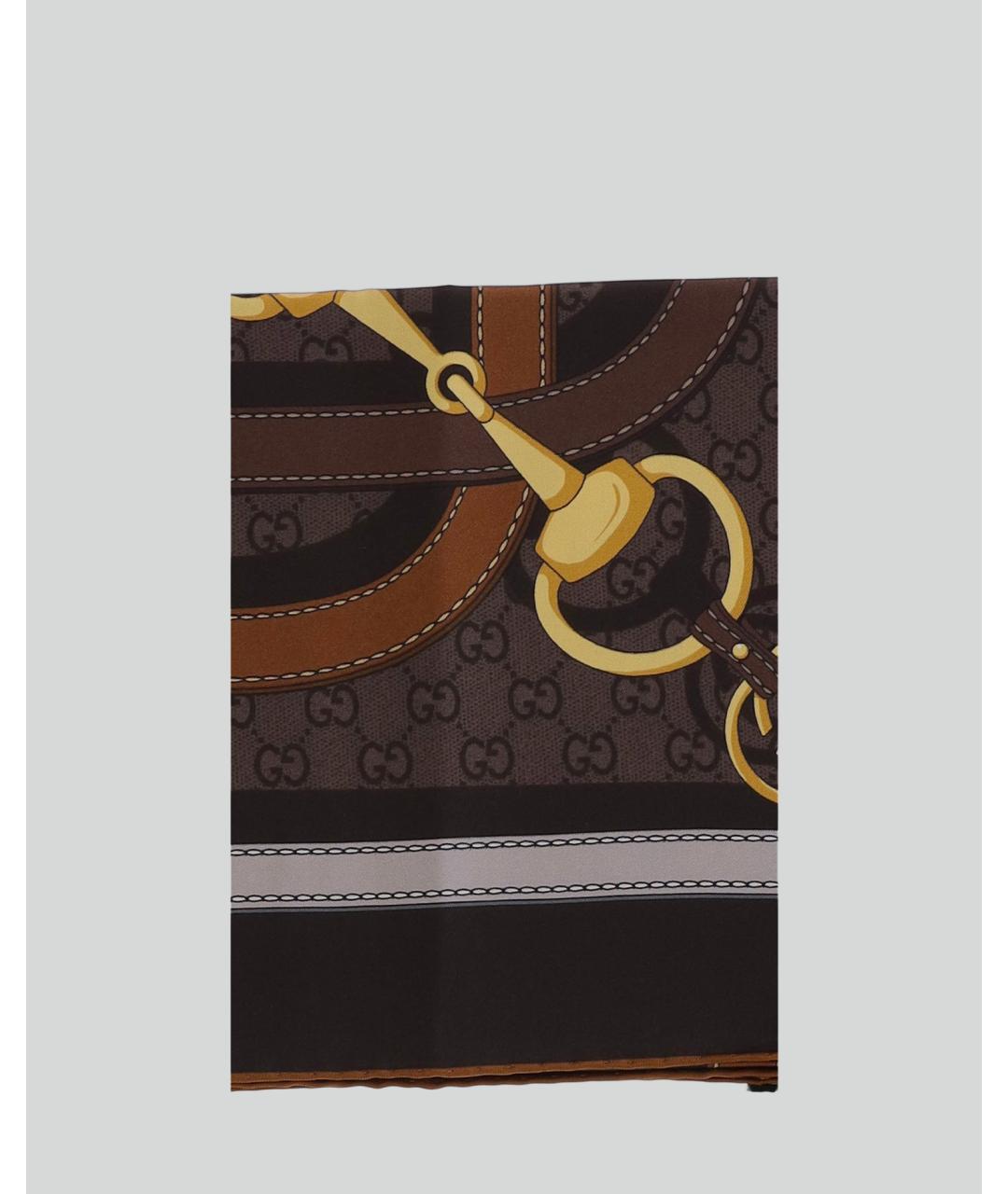 GUCCI Коричневый шелковый шарф, фото 3