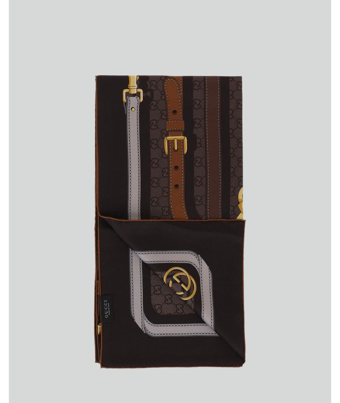 GUCCI Коричневый шелковый шарф, фото 4