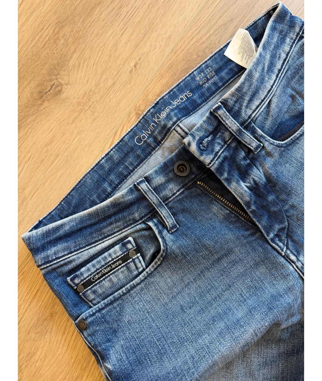 CALVIN KLEIN Синие хлопко-эластановые джинсы слим, фото 5