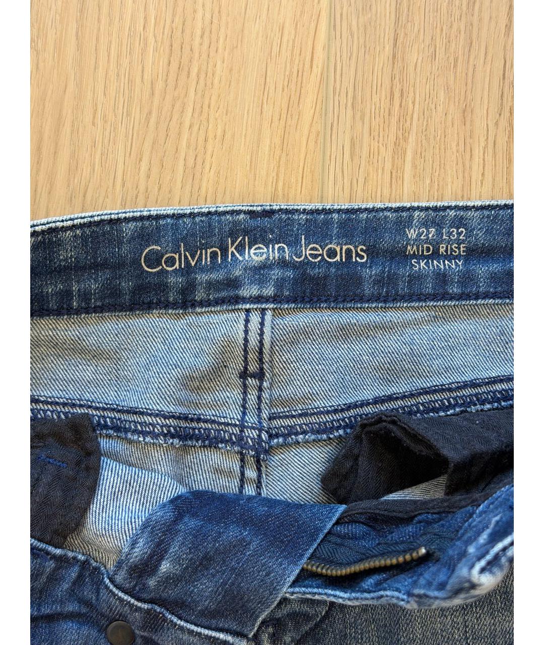 CALVIN KLEIN Синие хлопко-эластановые джинсы слим, фото 3