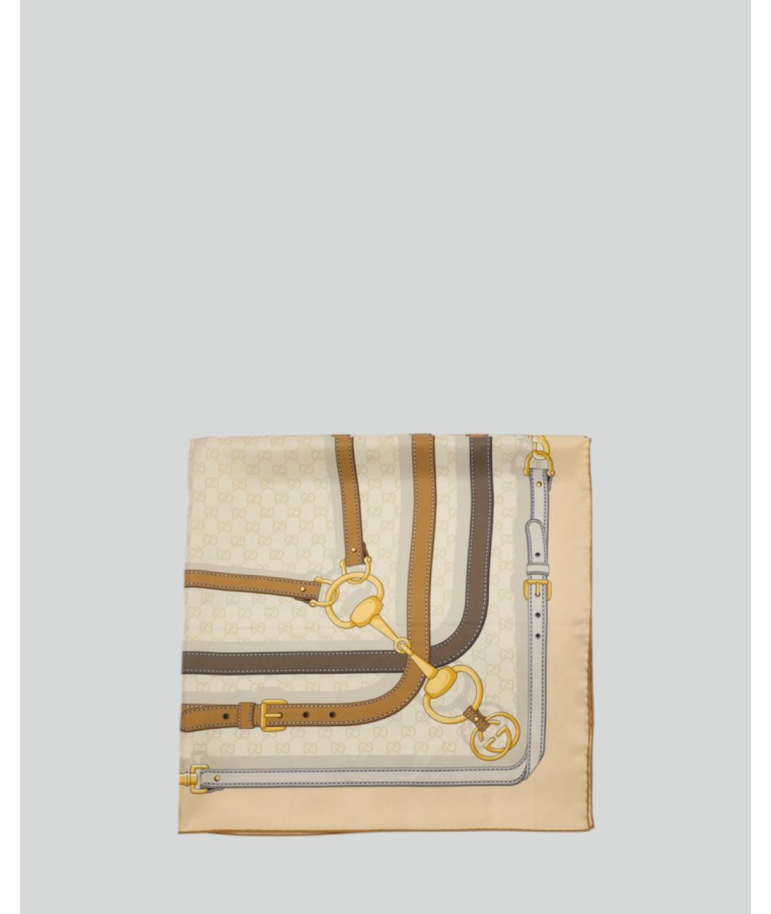 GUCCI Бежевый шелковый шарф, фото 2
