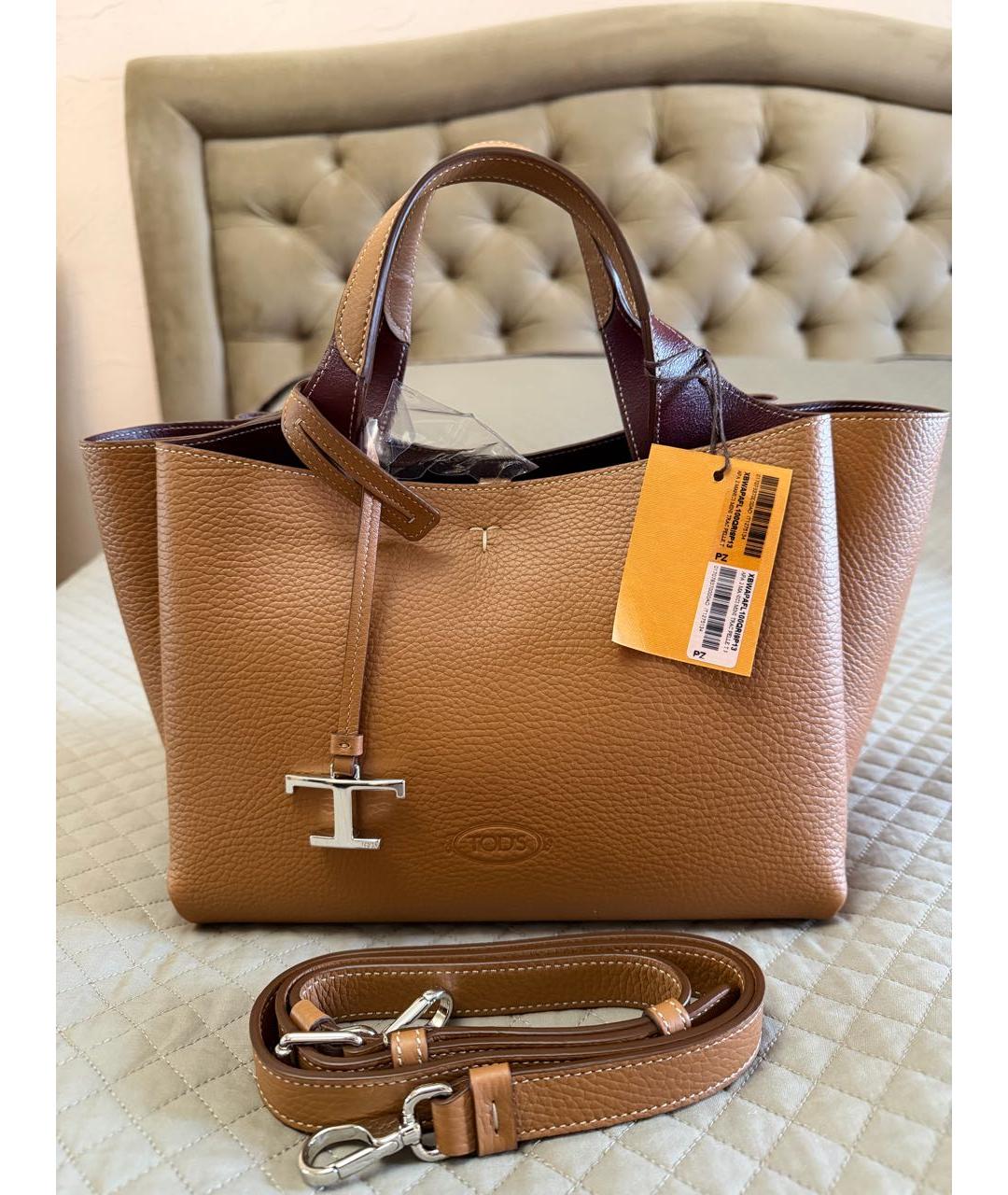 TOD'S Коричневая кожаная сумка с короткими ручками, фото 6