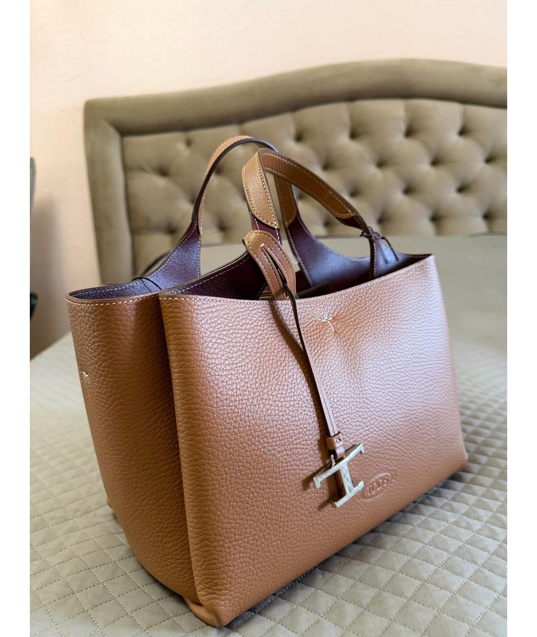 TOD'S Коричневая кожаная сумка с короткими ручками, фото 2