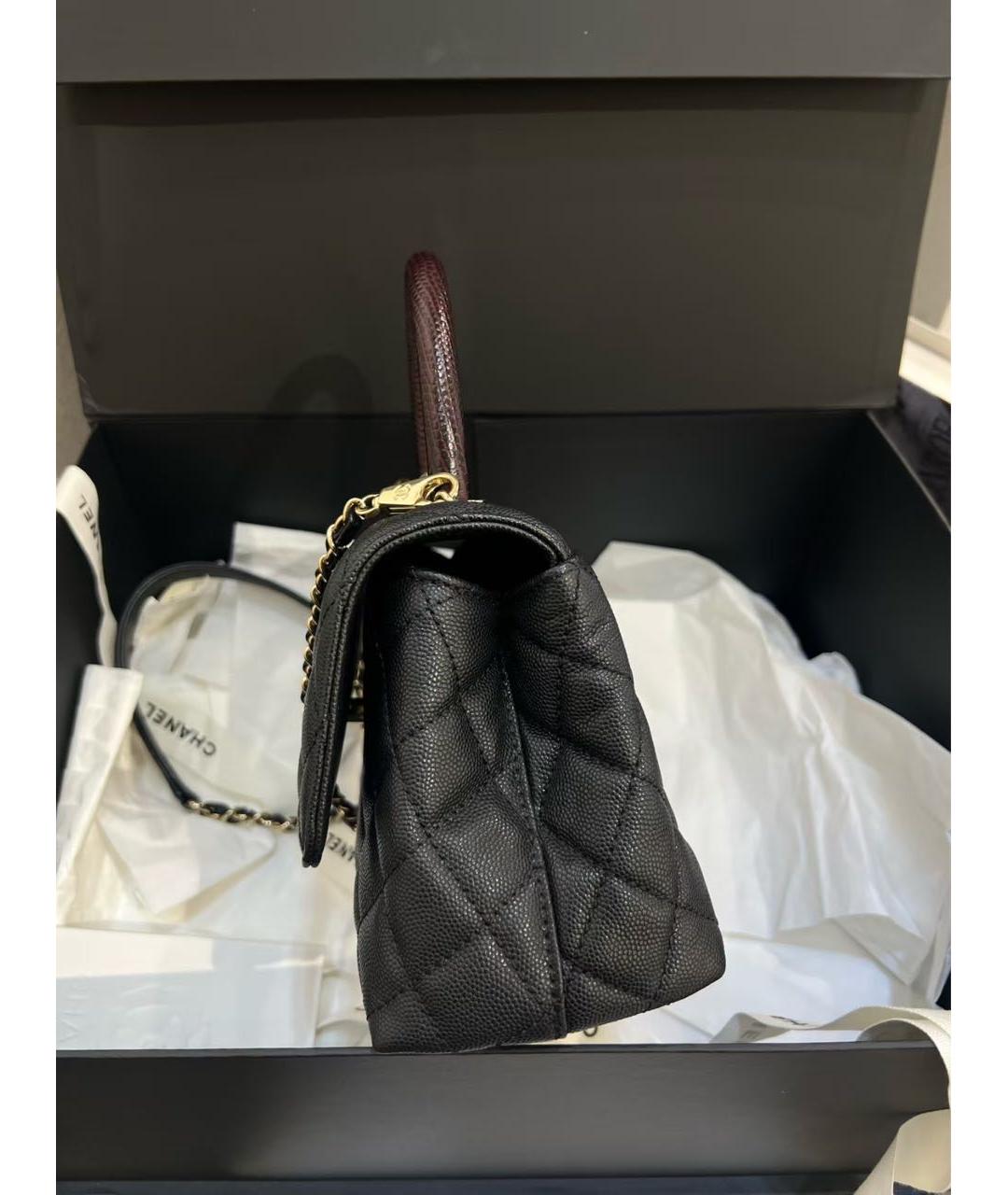 CHANEL Черная сумка с короткими ручками из кожи ящерицы, фото 3