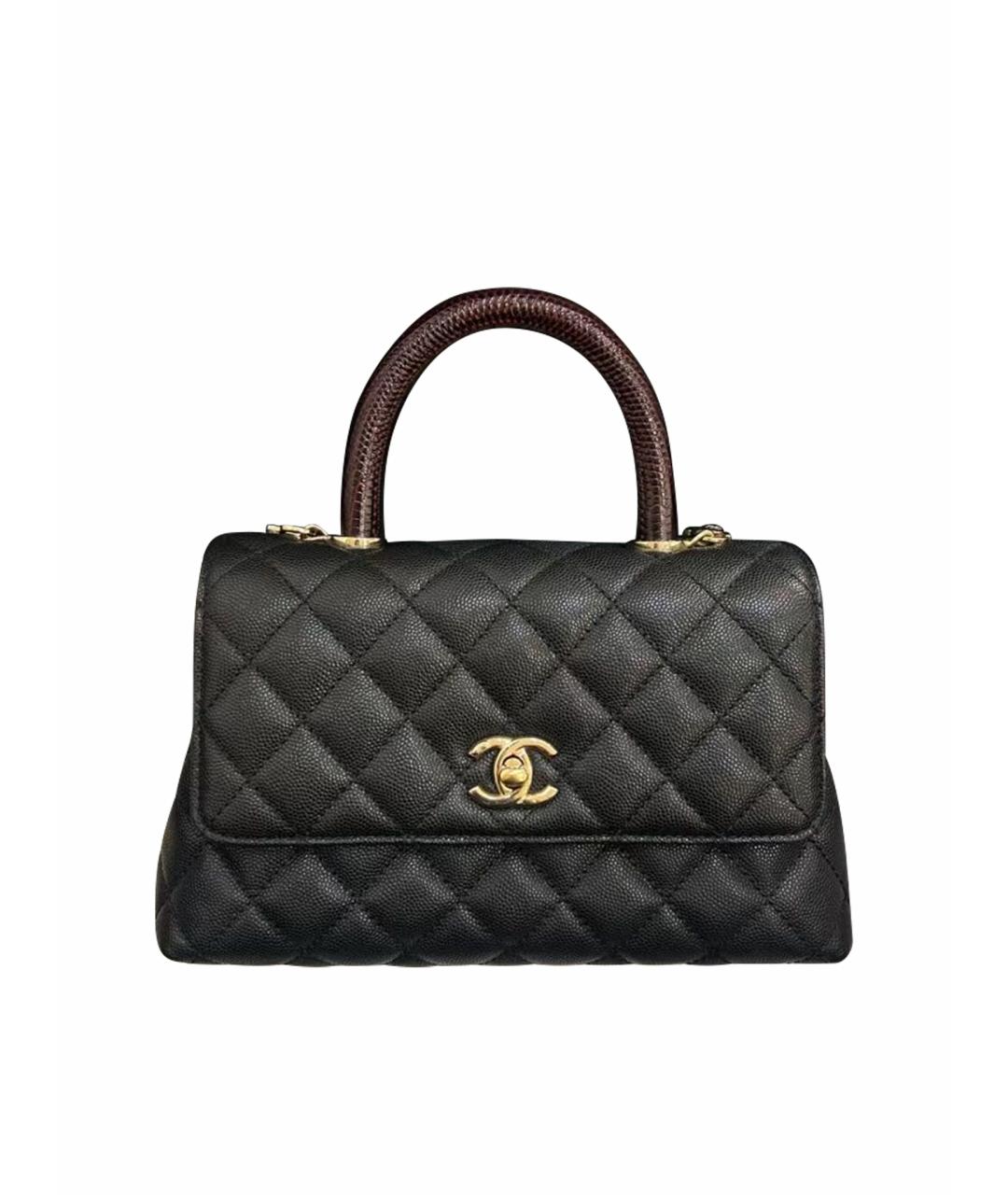 CHANEL Черная сумка с короткими ручками из кожи ящерицы, фото 1