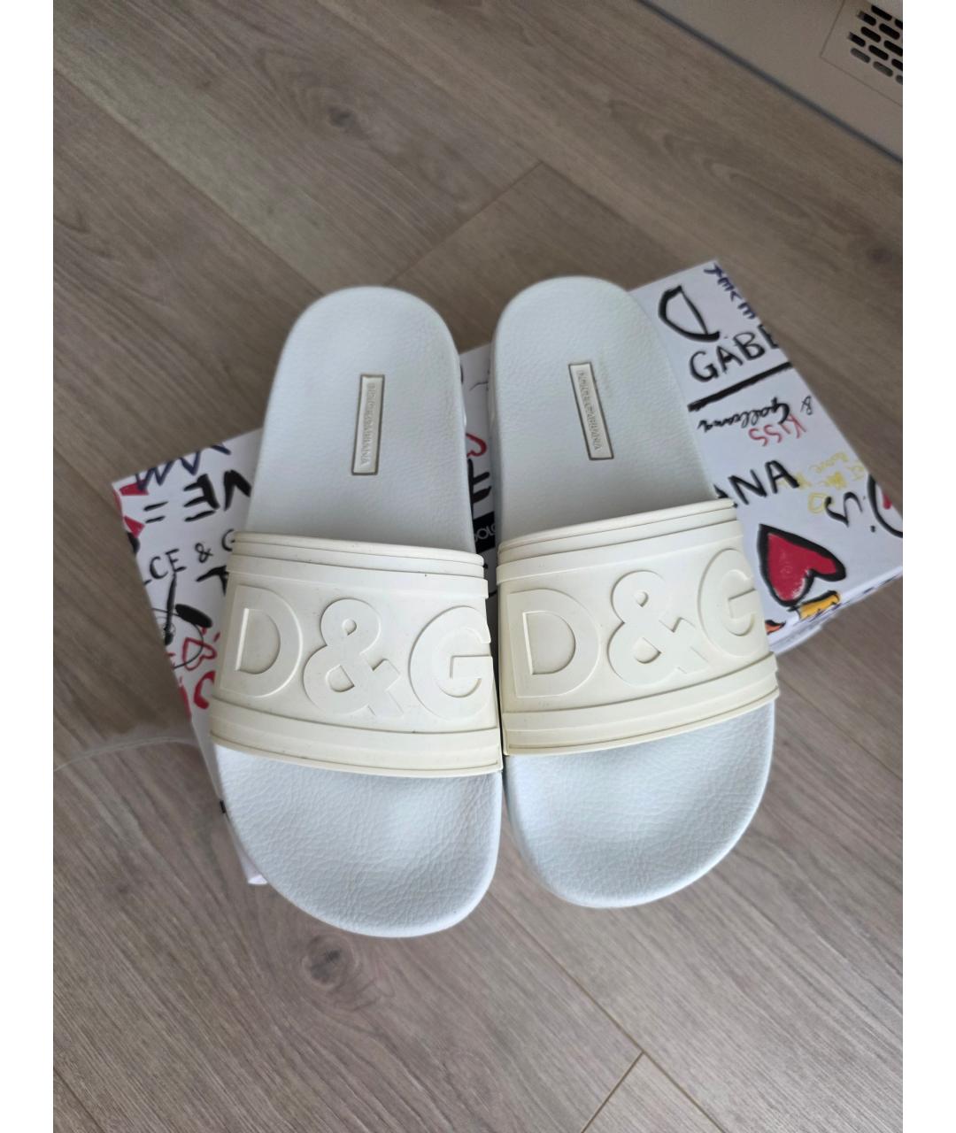 DOLCE&GABBANA Белые резиновые шлепанцы, фото 2