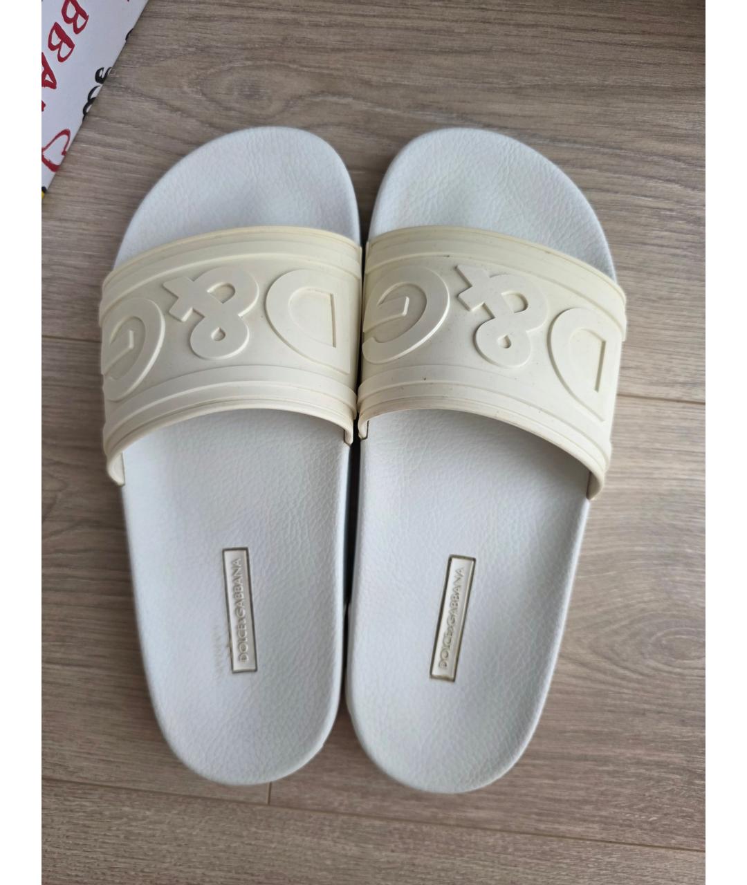 DOLCE&GABBANA Белые резиновые шлепанцы, фото 3