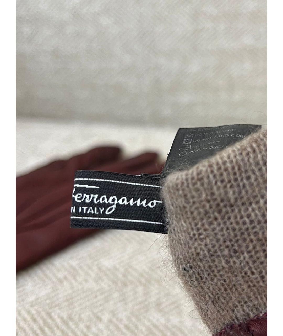 FERRAGAMO Бордовые кожаные перчатки, фото 7