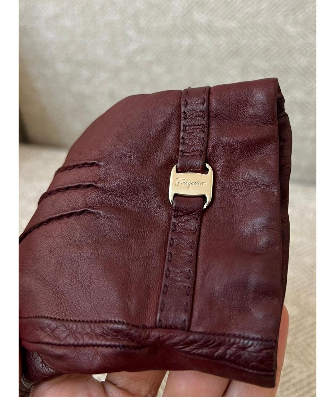 FERRAGAMO Бордовые кожаные перчатки, фото 8