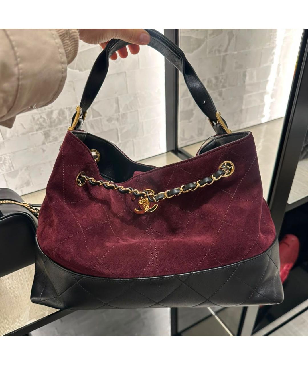 CHANEL Бордовая замшевая сумка с короткими ручками, фото 7