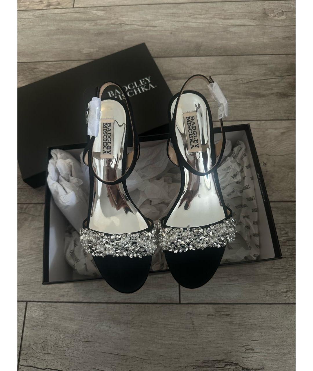 BADGLEY MISCHKA Черные текстильные босоножки, фото 2