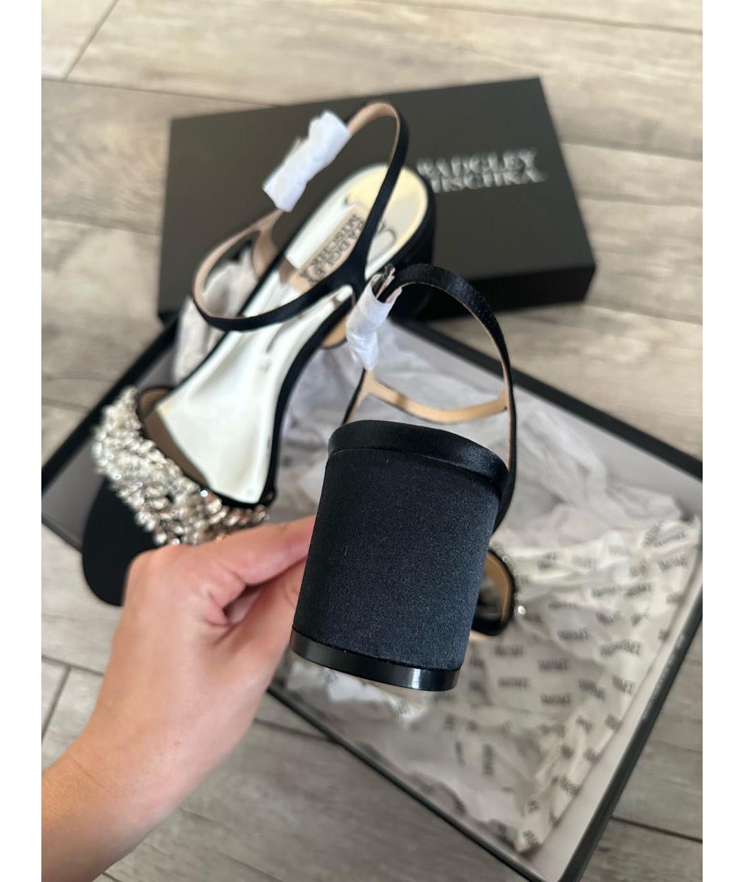 BADGLEY MISCHKA Черные текстильные босоножки, фото 4