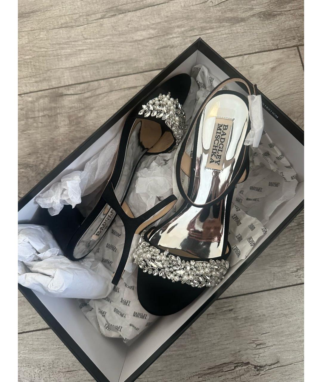 BADGLEY MISCHKA Черные текстильные босоножки, фото 3